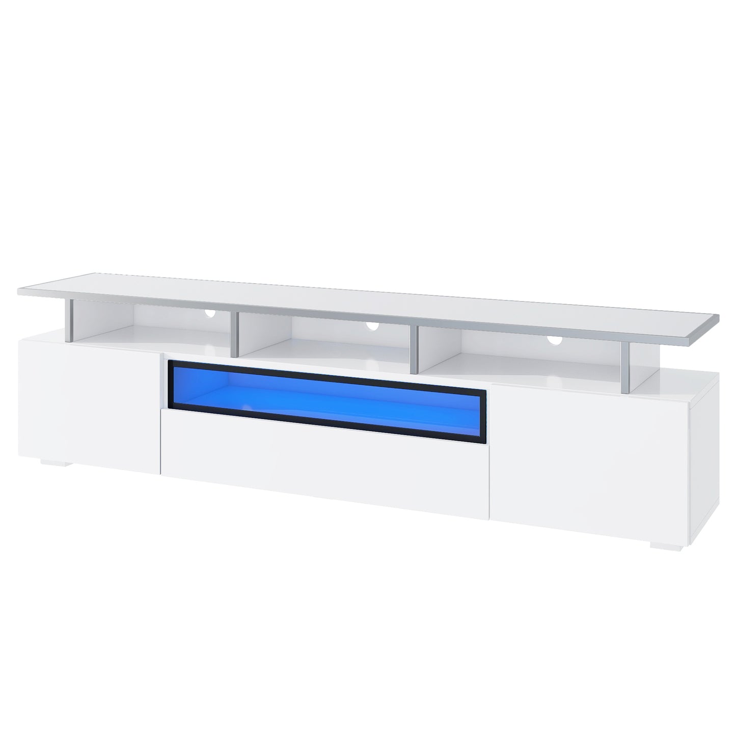 White Modern TV Stand with LED Color Changing Lights and Acrylic Board for TVs Up to 80