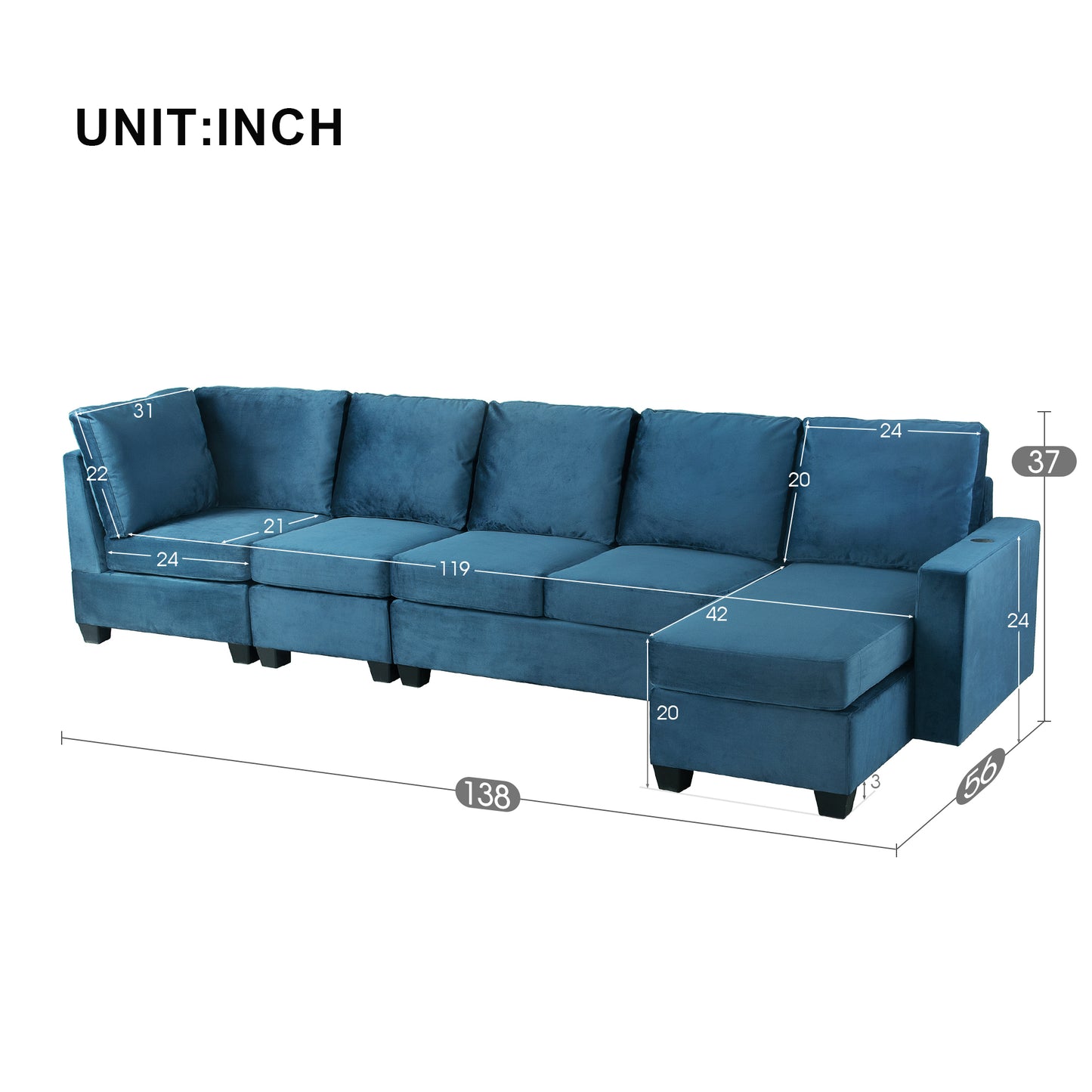 Modern L-Shaped Sectional Sofa with Convertible Chaise Lounge