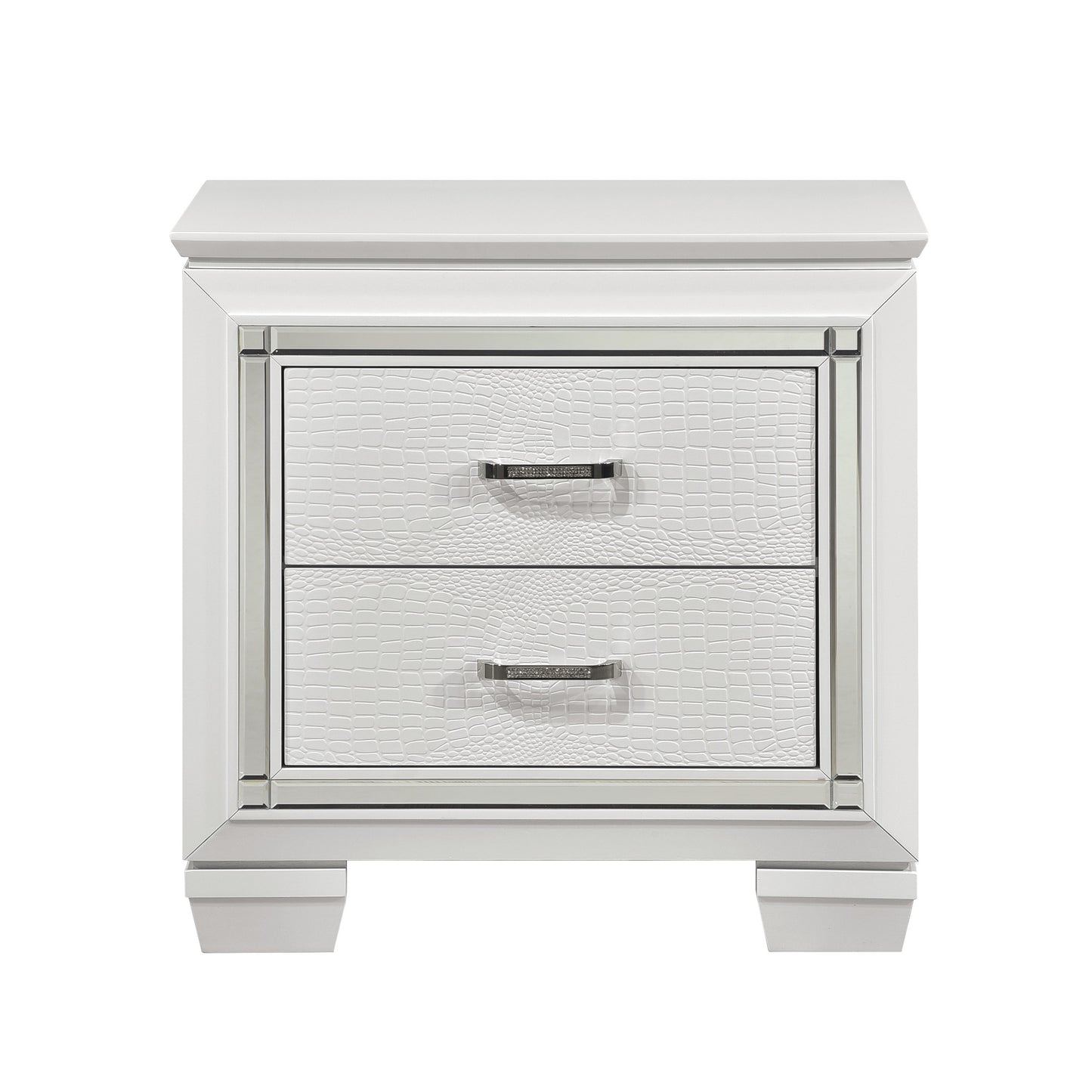 Glamorous Design Bedroom Furniture 1pc Nightstand of 2x Drawers White Finish Faux Alligator Embossed Textured Fronts