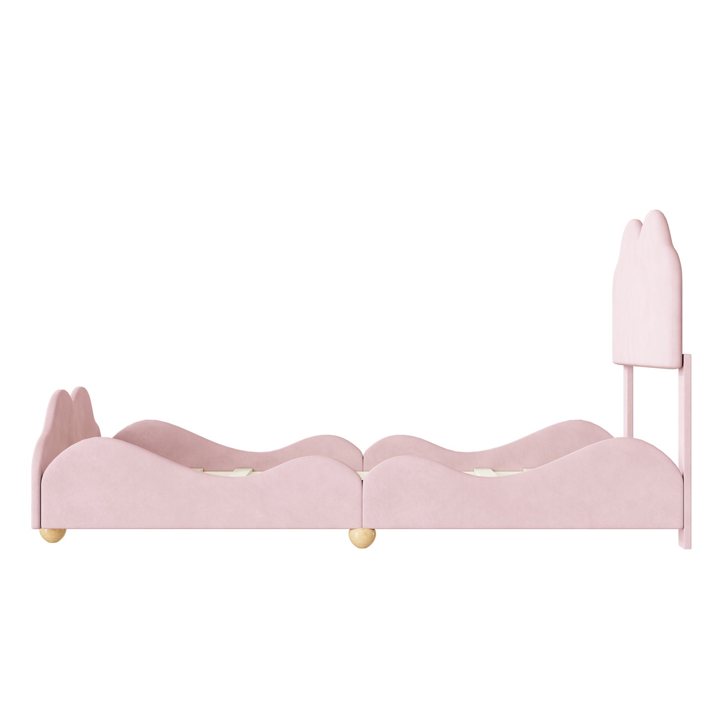 Twin Size Upholstered Platform Bed with Cloud Shaped bed board, Light Pink