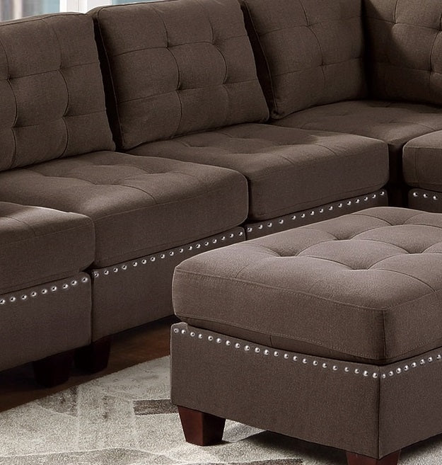 Contemporary Black Linen Modular Sectional Living Room Set with Tufted Nail heads