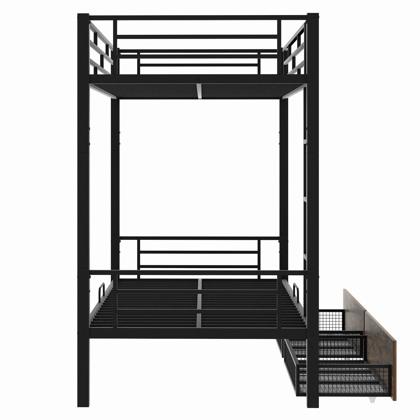 Black Twin Metal Bunk Bed with Underbed Storage Drawers