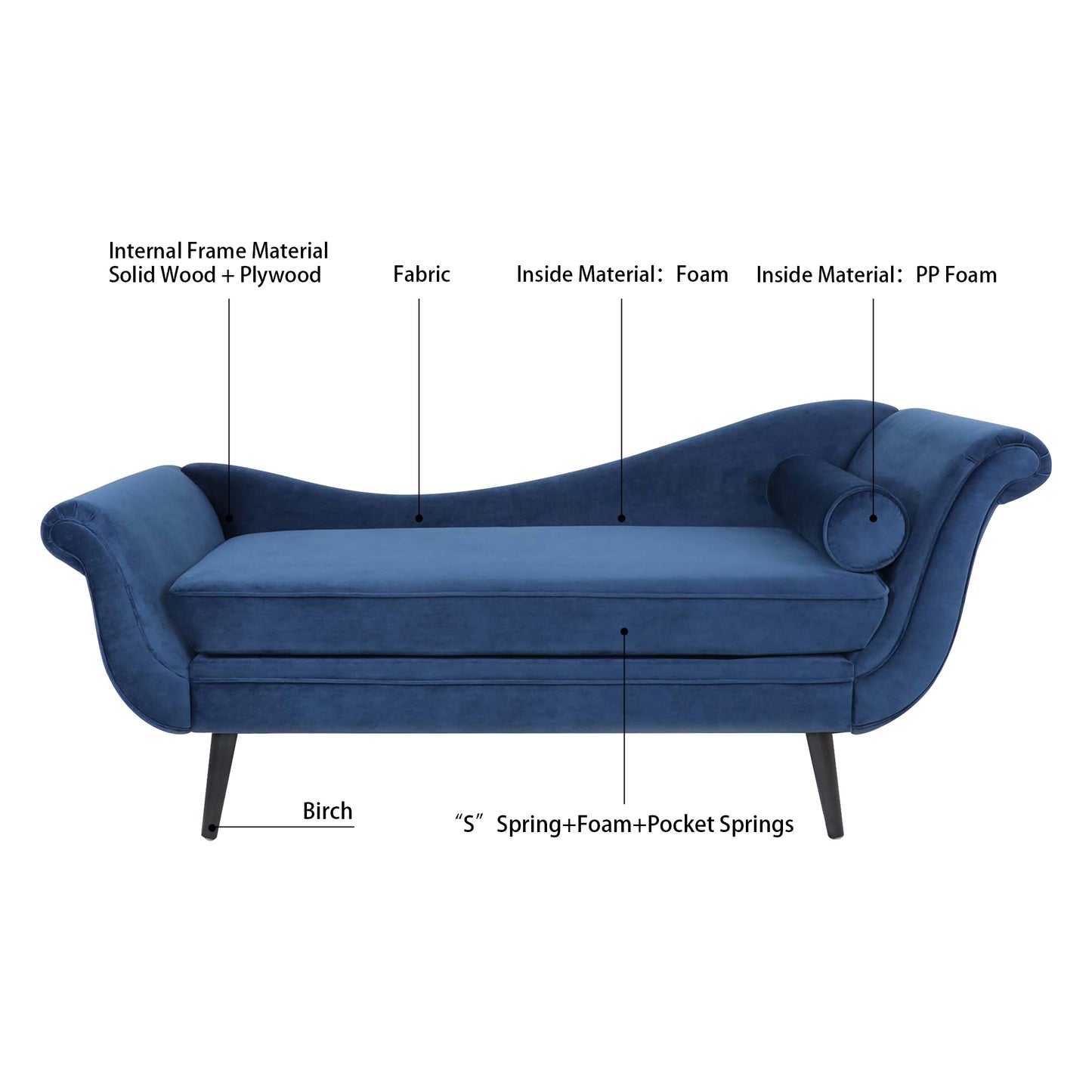 Chaise Lounge with Scroll Arm