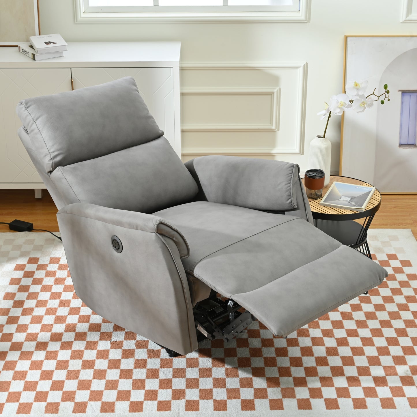 Electric Power Recliner Chair with USB Charging Ports and Side Control Button, Gray