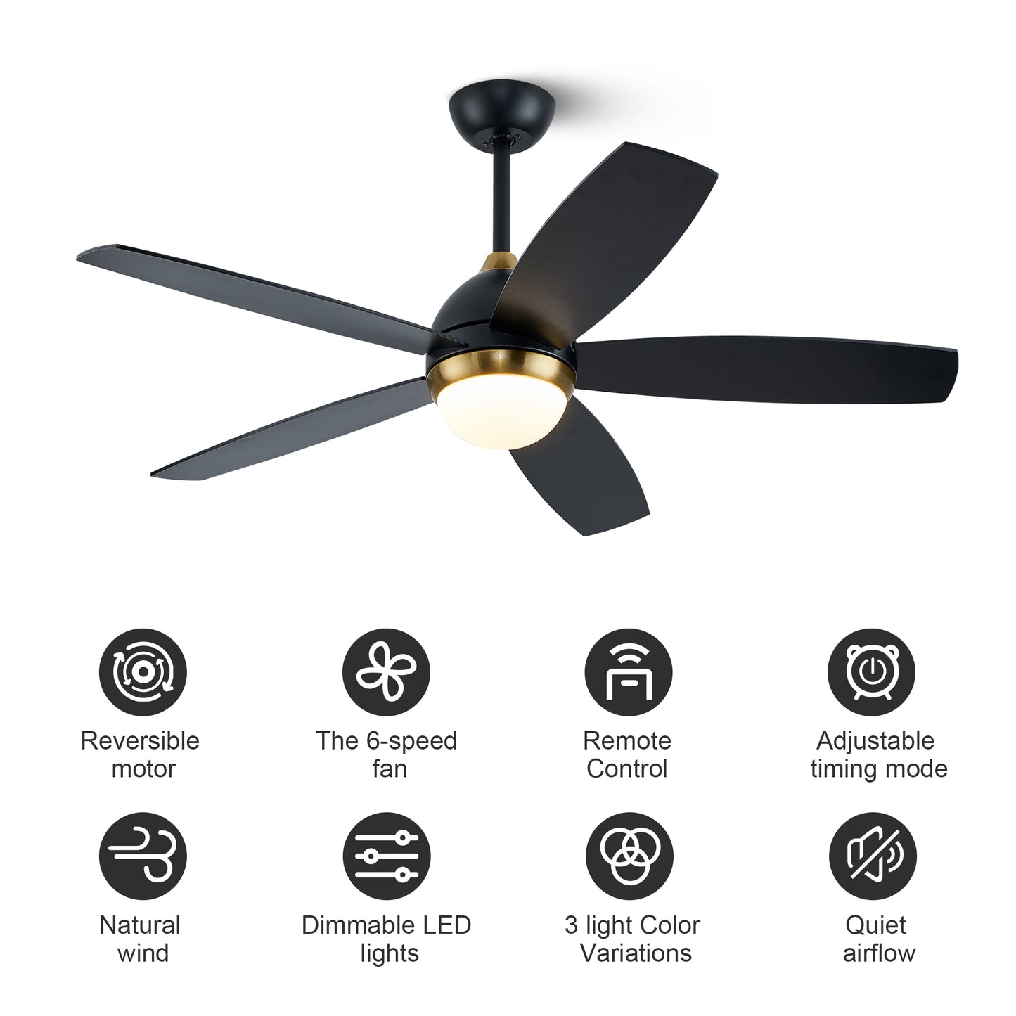 52 Black Ceiling Fan with Dimmable LED Lights