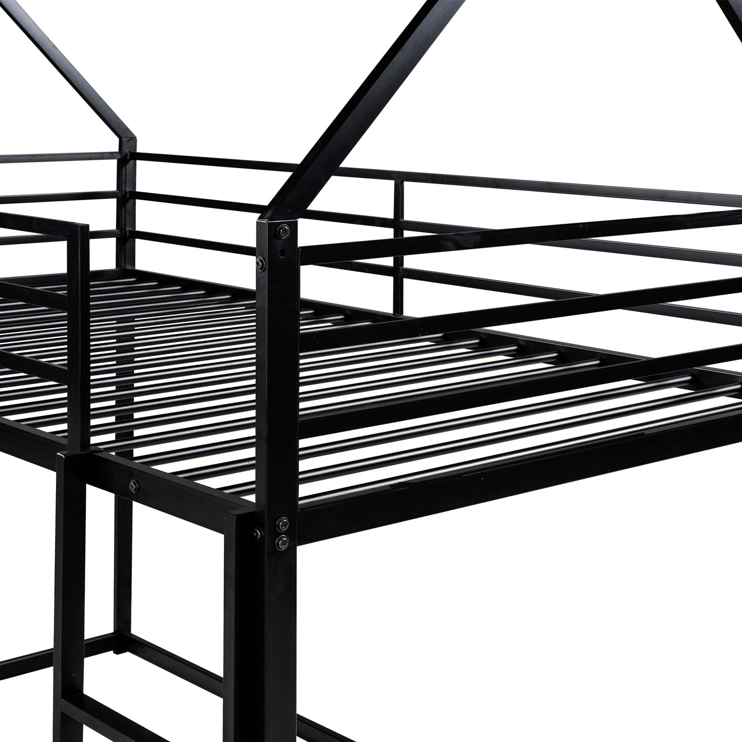 Whimsical Black Metal Twin over Twin Bunk Bed with Slide