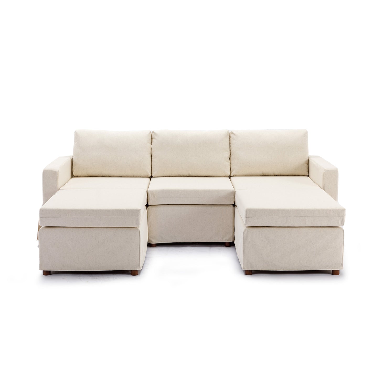 Cream Modular Sectional Sofa with 2 Ottomans and Removable/Washable Cushions