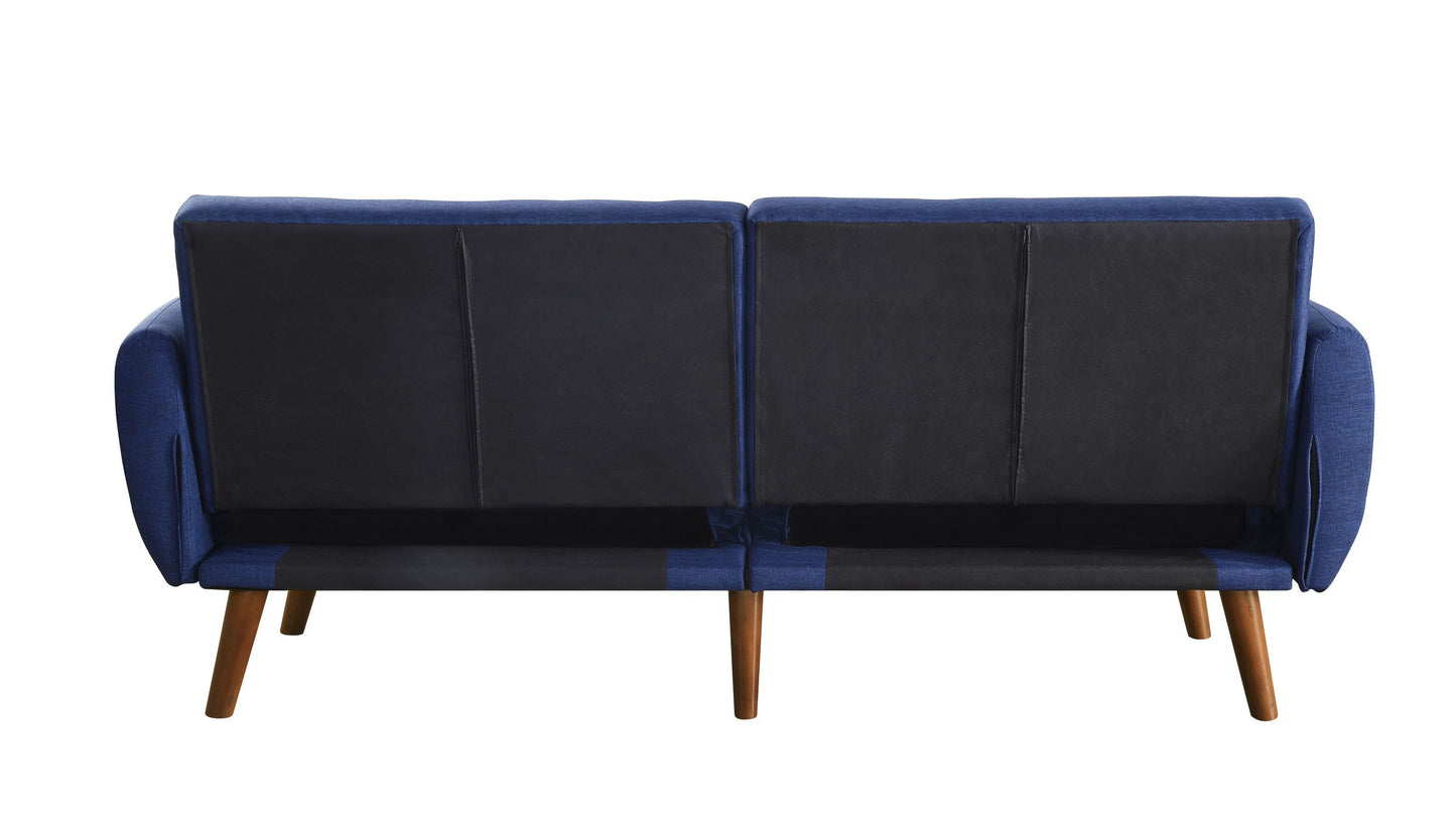 Bernstein Adjustable Sofa, Blue Linen & Walnut Finish 57190