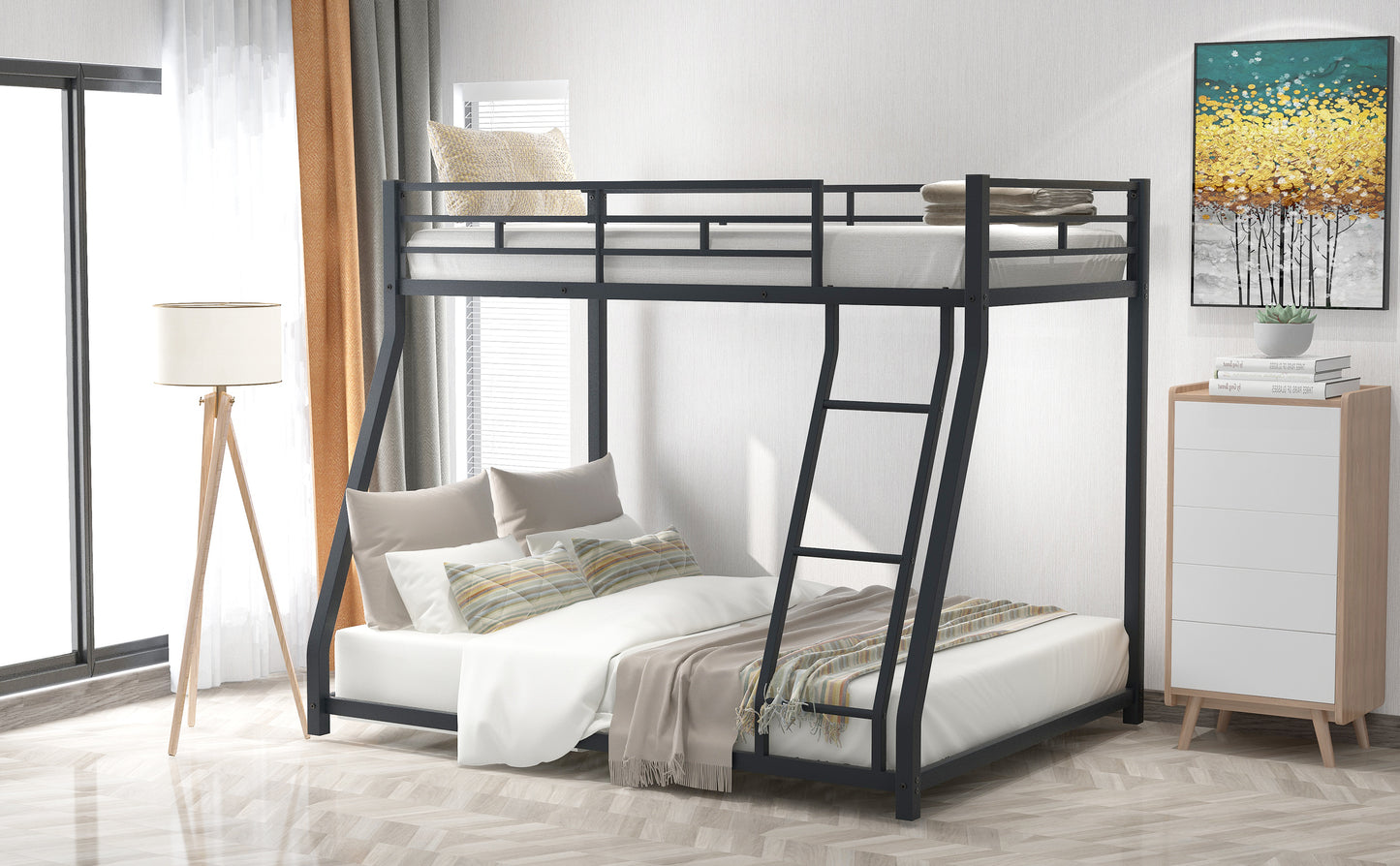 Metal Black Twin over Full Bunk Bed