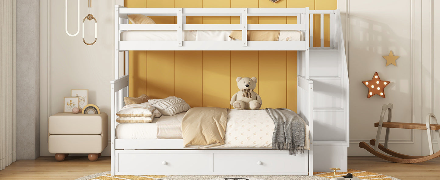 Staircase Bunk Bed with Trundle and Storage: Twin Over Full