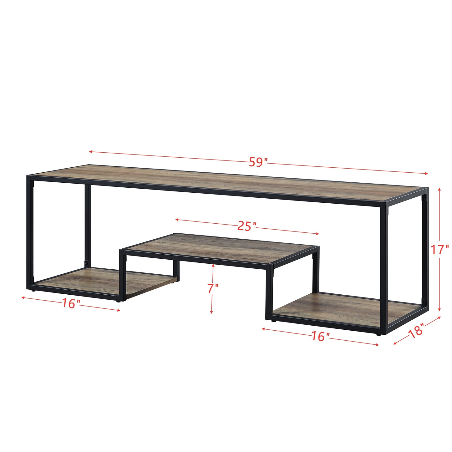 Rustic Oak TV Stand with Black Metal Frame