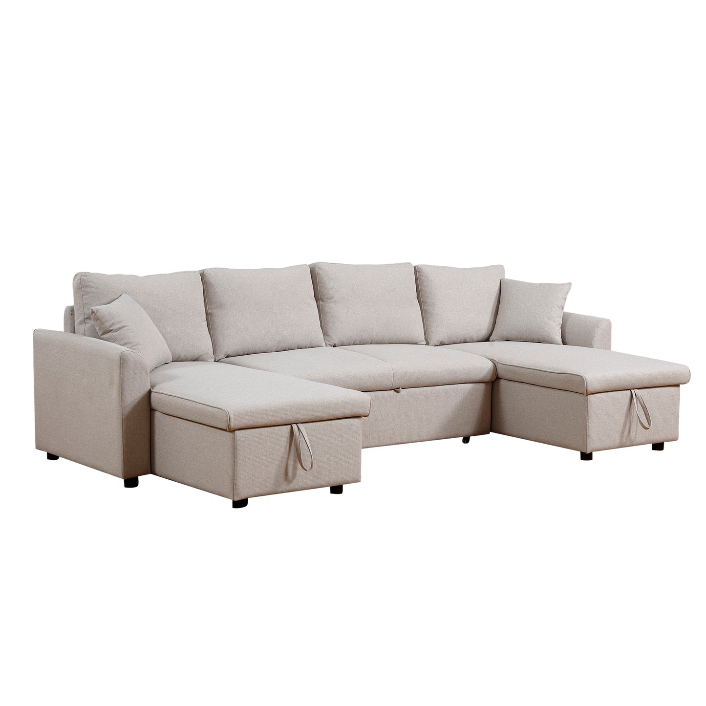 Artemax U-Shape Pull-out Sleeper Sectional Sofa with Double Storage Spaces ,BEIGE