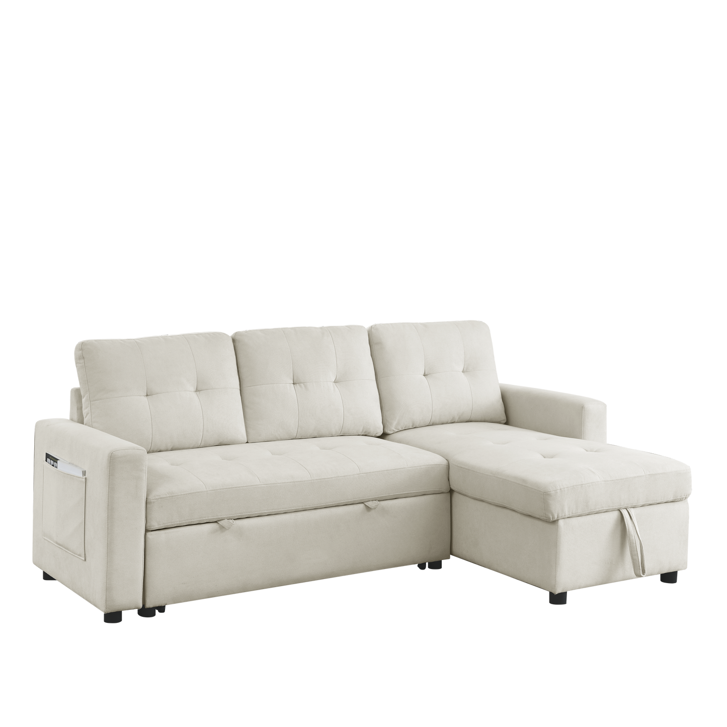 Modern MH 78.5 Sleeper Sofa Bed Reversible Sectional Couch with Storage Chaise and Side Pocket for Small Space Living Room Furniture Set