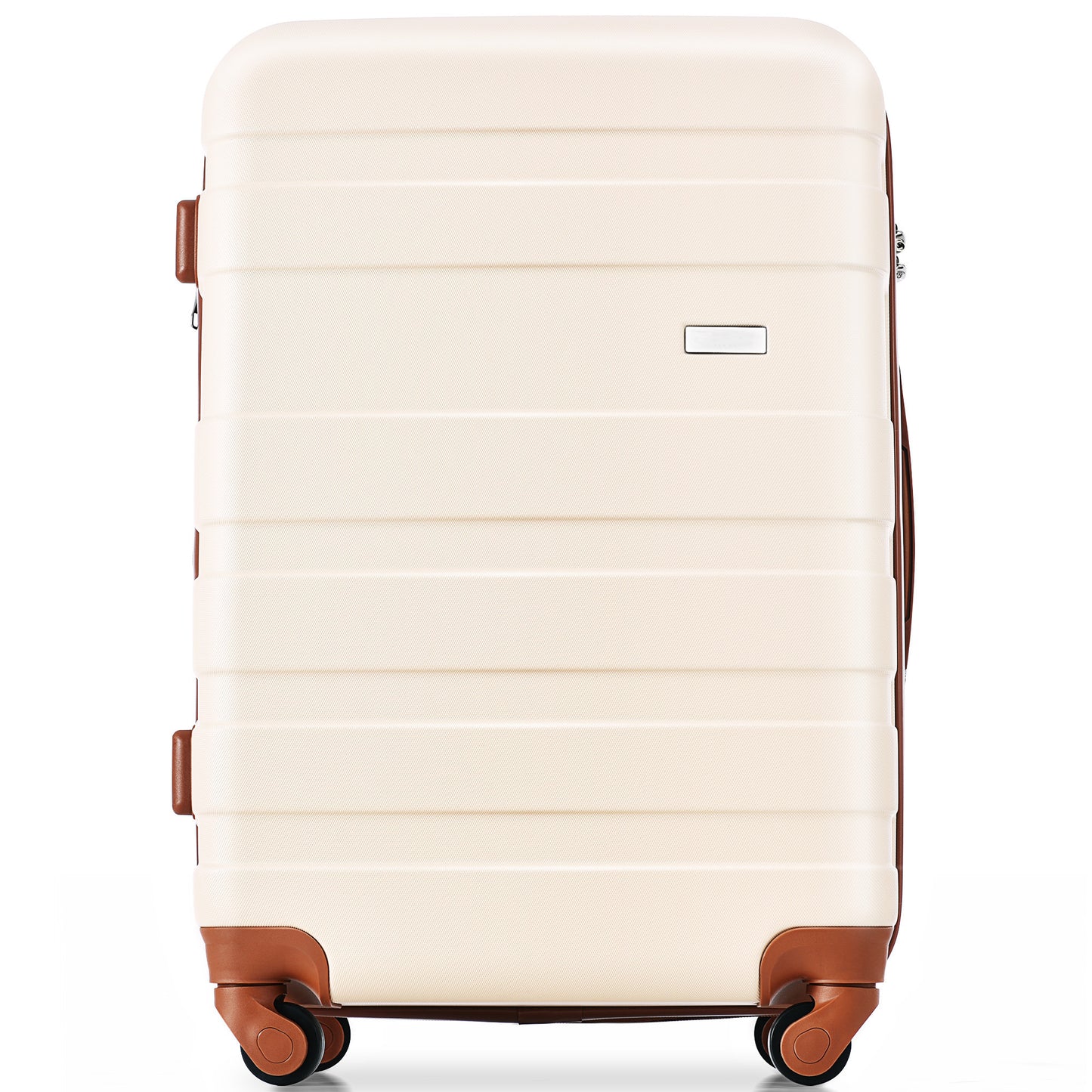 Luggage Sets 4 Piece, Expandable ABS Durable Suitcase with Hanging Toiletry Bag, Carry On Luggage Suitcase Set with 360° Spinner Wheels, Ivory and Brown