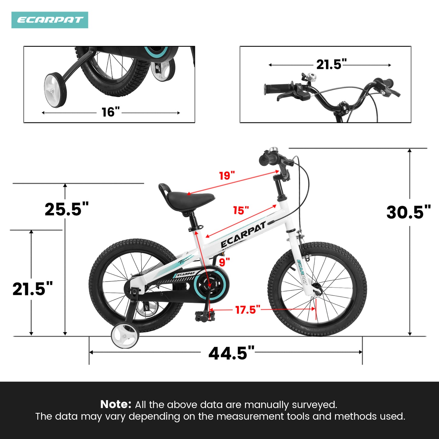 C16112A Ecarpat Kid's Bike 16 Inch Wheels,1-Speed Boys Girls Child Bicycles For 4-7Years,With Removable Training Wheels Baby Toys,Coaster+V Brake