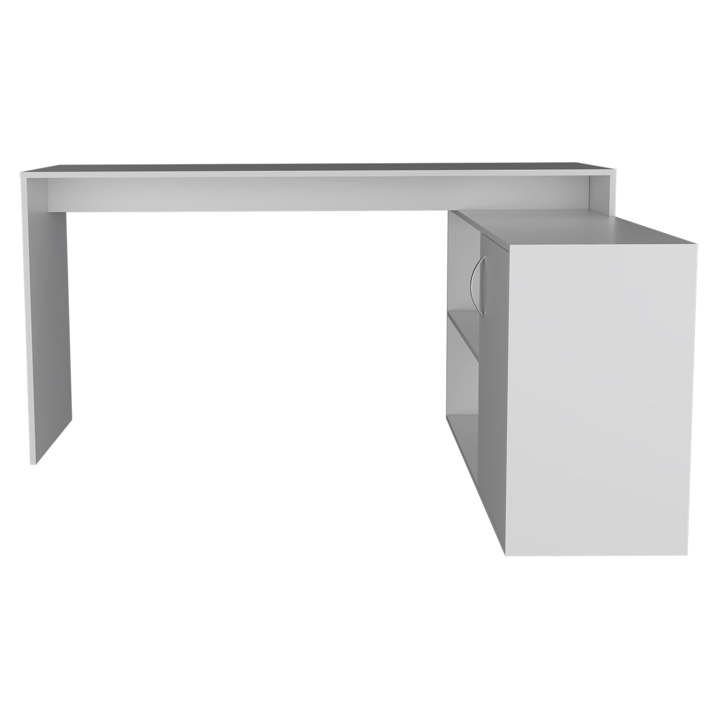 White L-Shaped Office Desk with Ample Storage Space and Functional Design