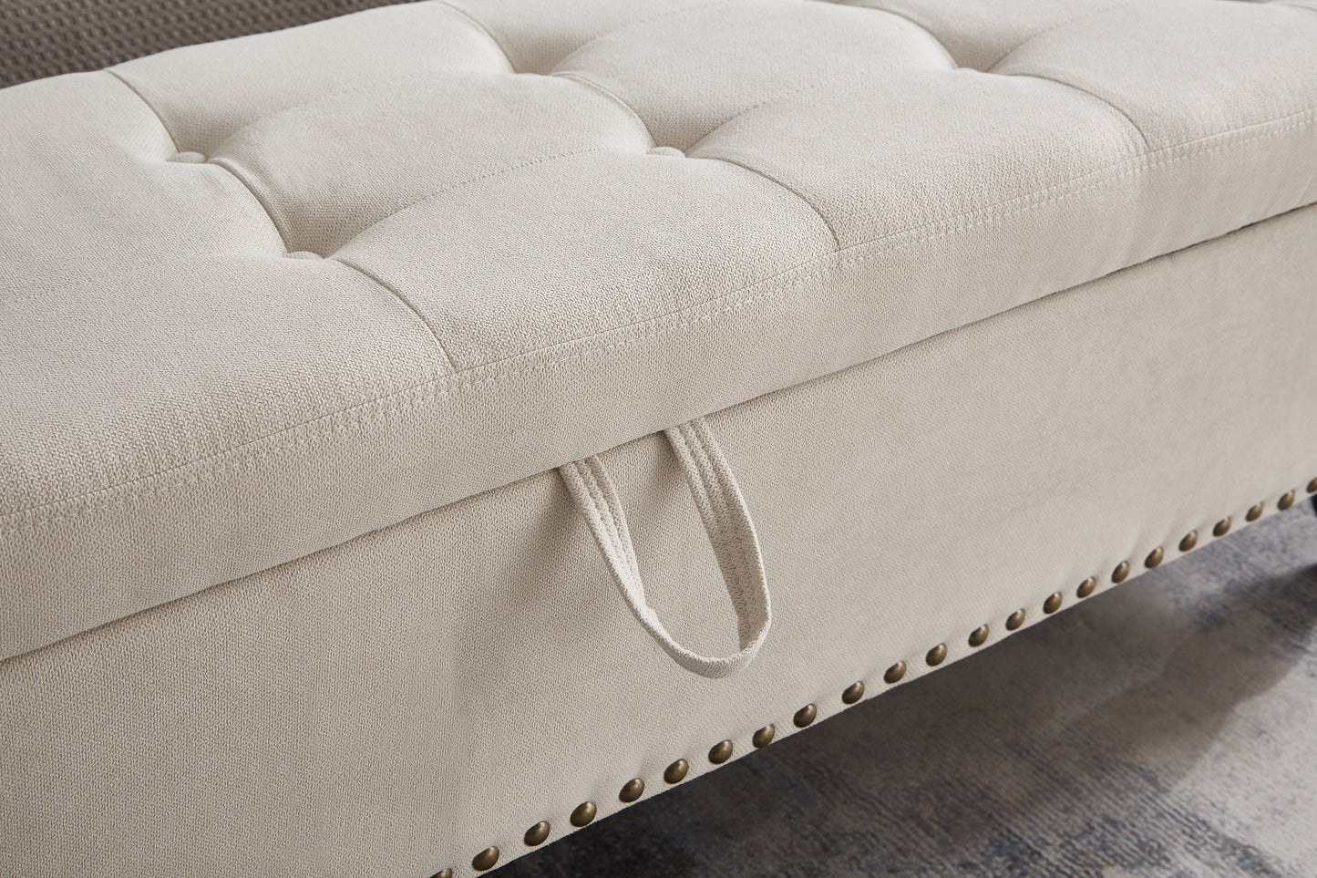 59" Bed Bench Ottoman with Storage  Beige Fabric