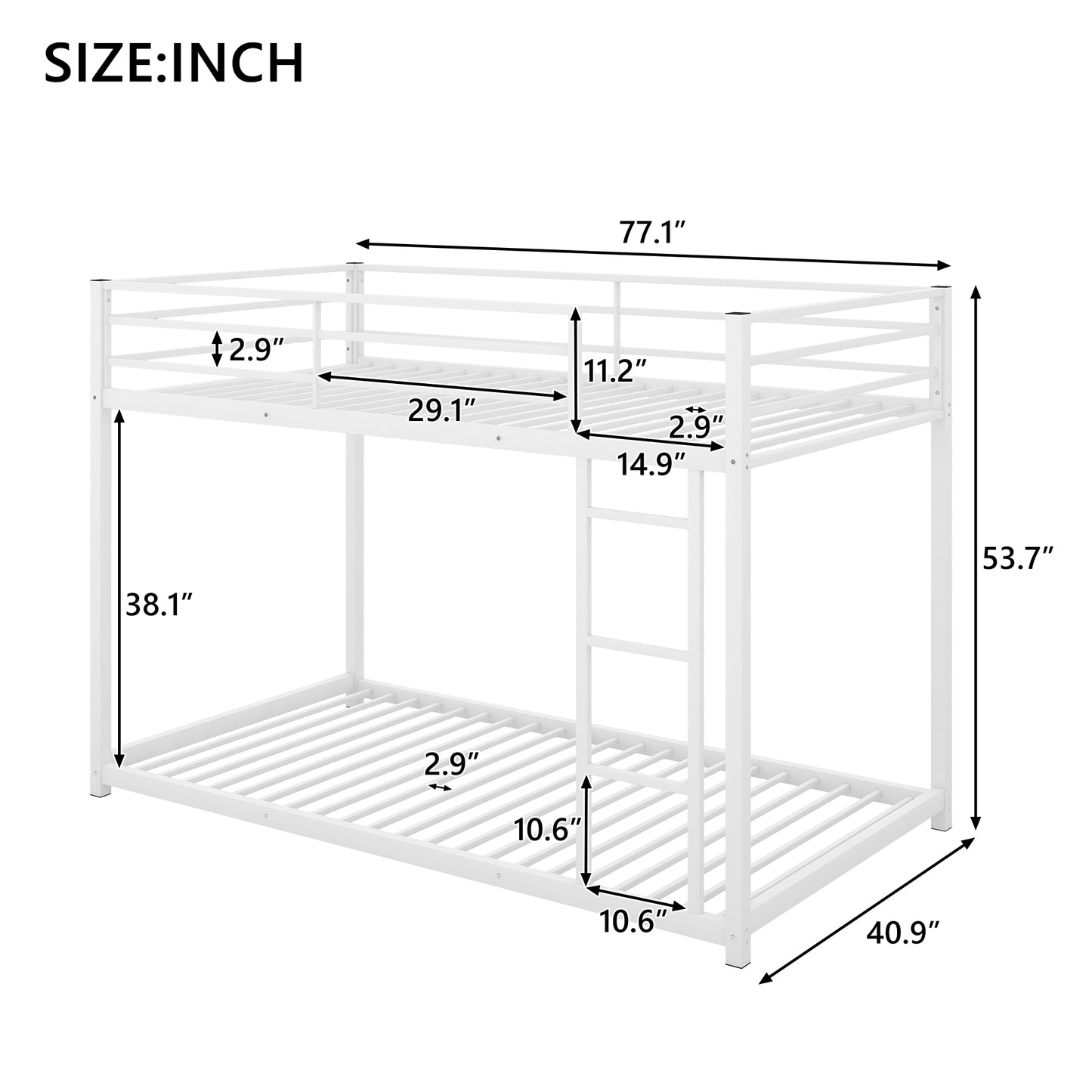 Metal Bunk Bed with Ladder, Twin over Twin, White Finish - Stylish and Functional Twin Metal Bunk Bed