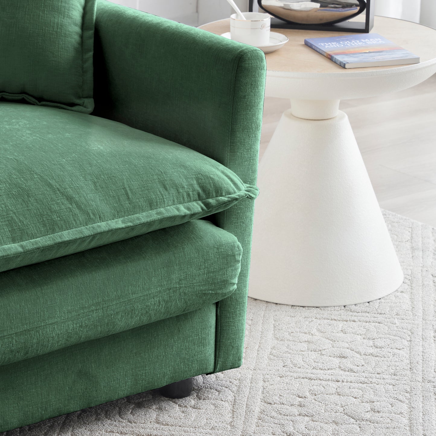 Armless Deep Seat 2 Seater Chenille Fabric Sofa to Combine With Alternative Arms and Single Armless Sofa , Green Chenille