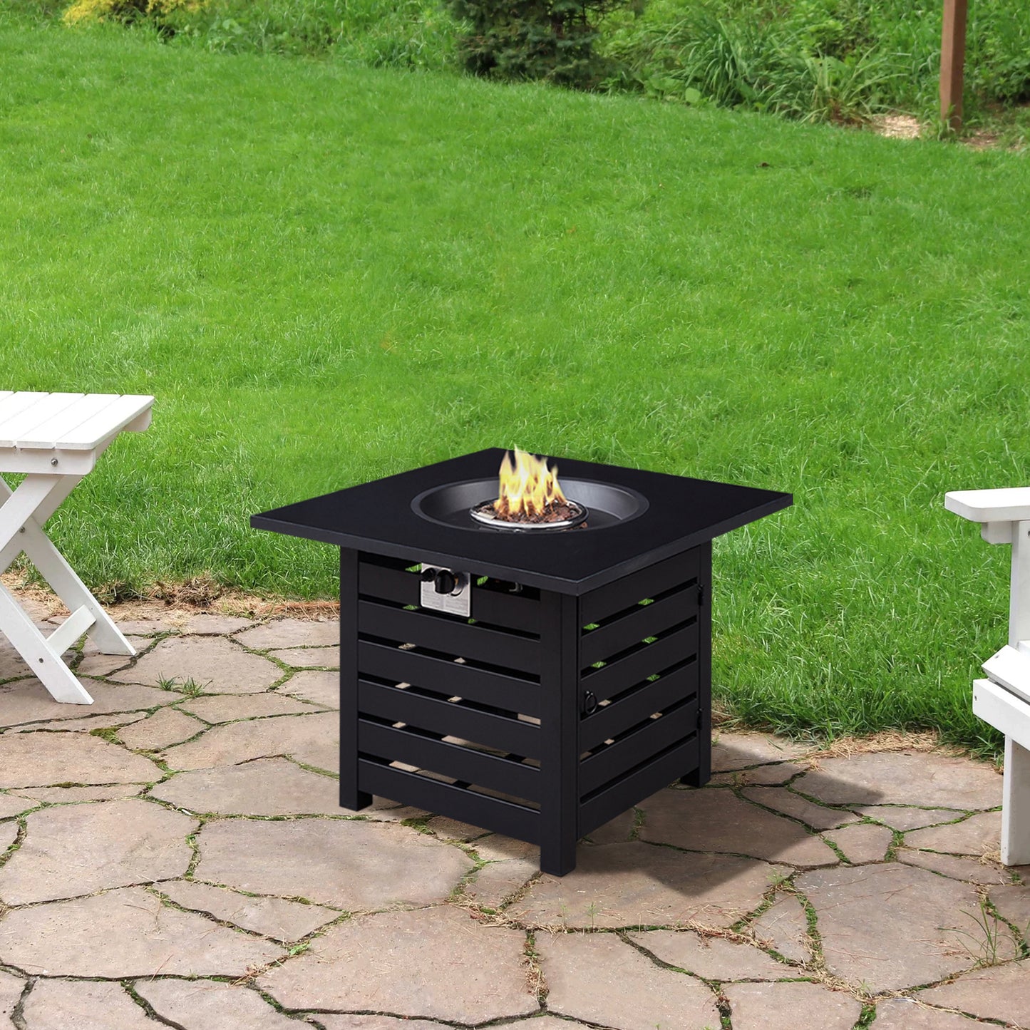 Outdoor Fire Pit Table with Ceramic Tile Top, 40000 BTU, for Deck Garden Backyard