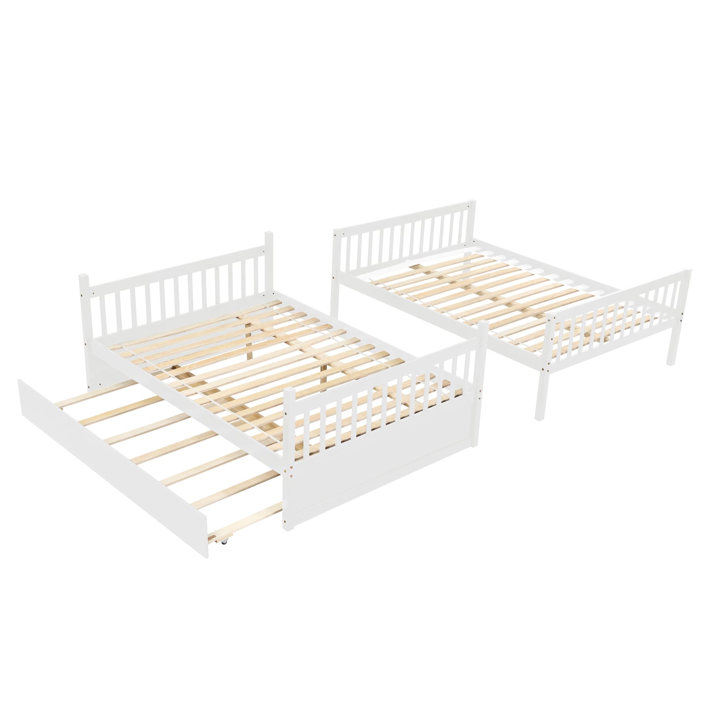 Multifunctional White Full Over Full Bunk Bed with Trundle and Modern Design