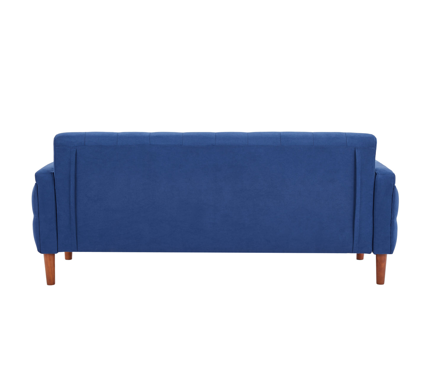 Blue Linen Three-Seat Sofa with Tufted Upholstery