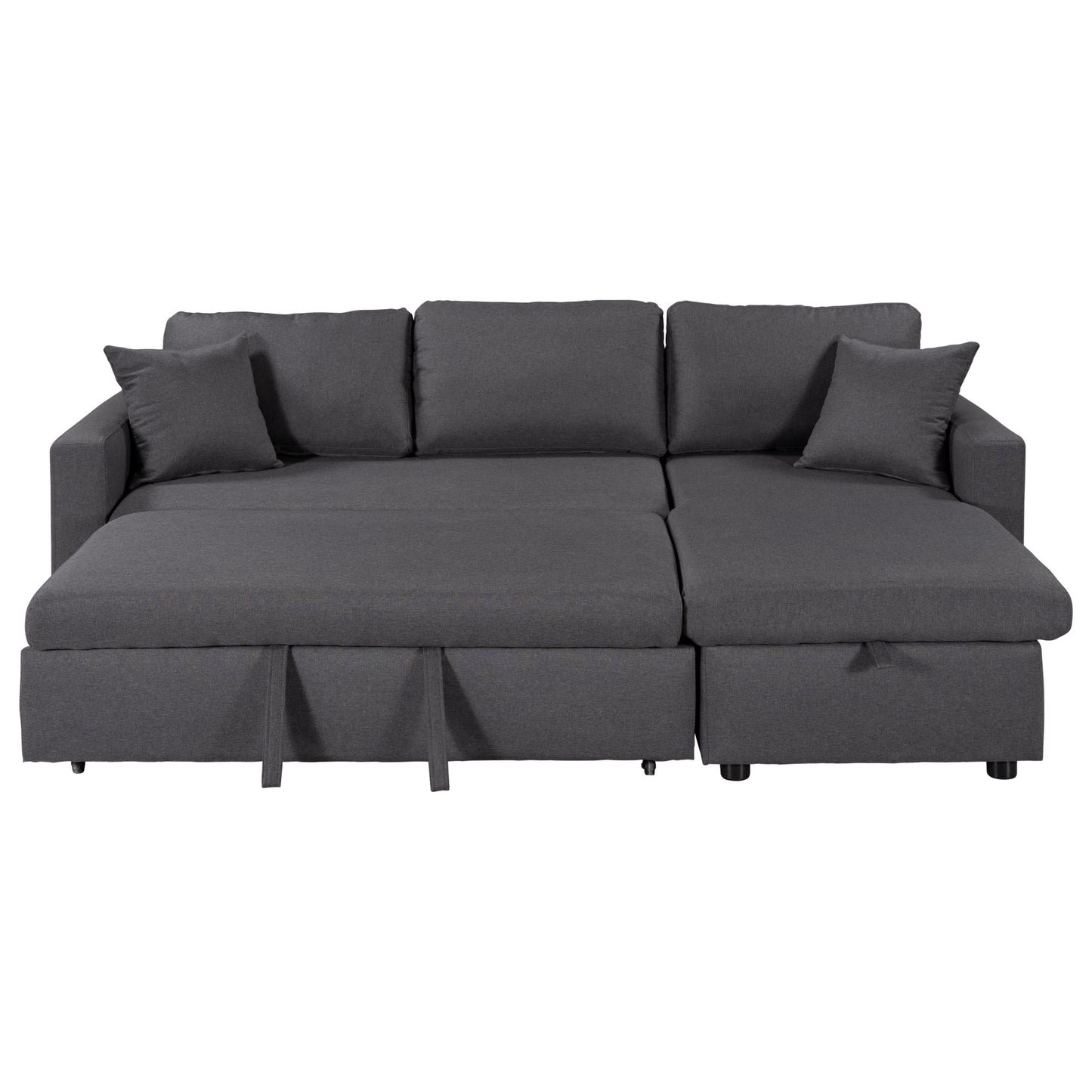 U_STYLE Upholstery  Sleeper Sectional Sofa Grey with Storage Space, 2 Tossing Cushions