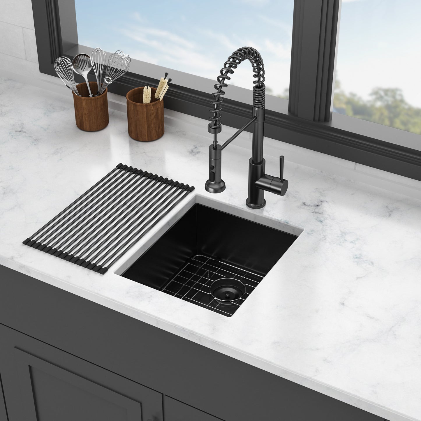 Gunmetal Black Undermount Kitchen Sink - 15 Stainless Steel Basin