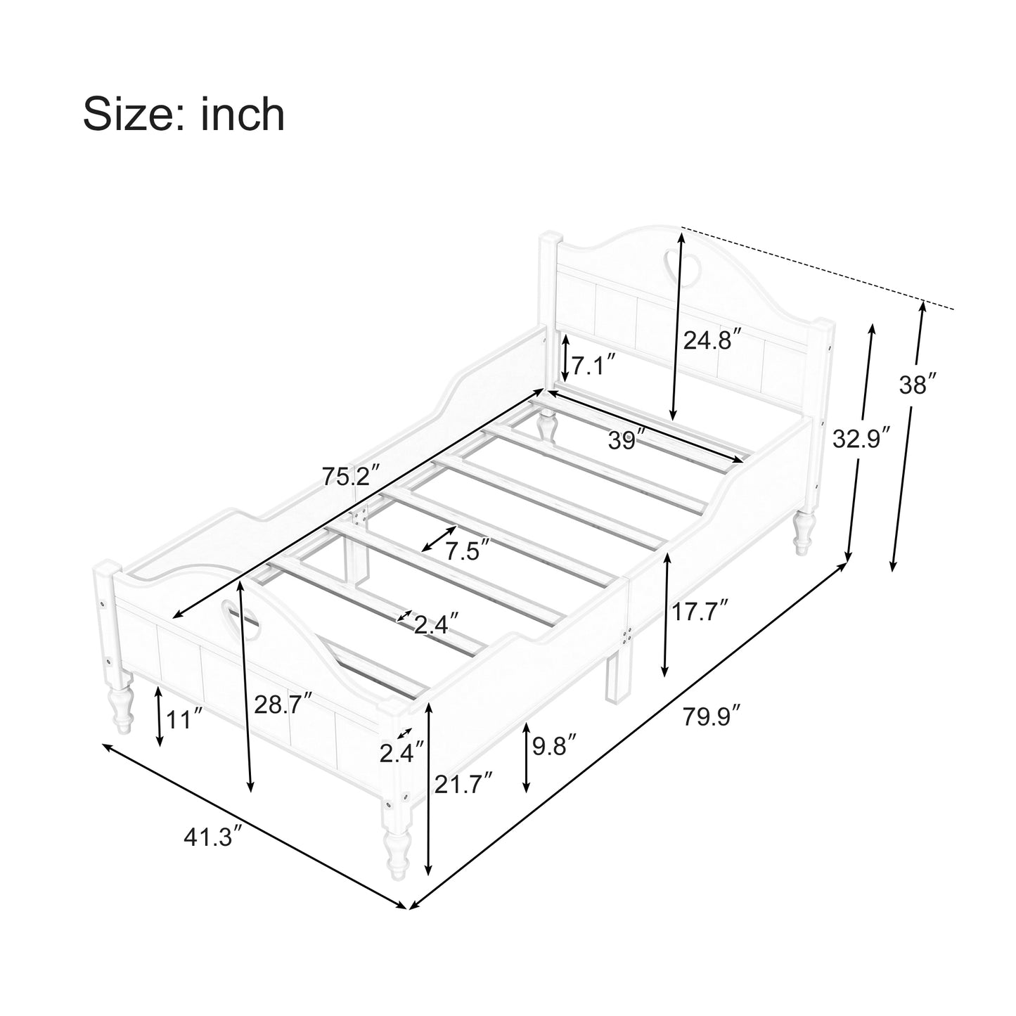 Macaron Twin Size Toddler Bed with Side Safety Rails and Headboard and Footboard,White