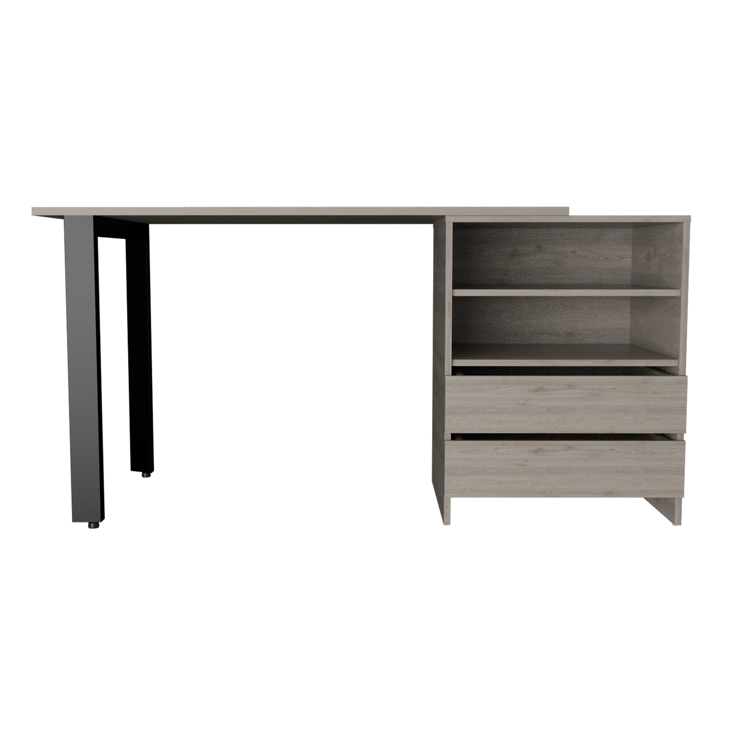 Gray Modern Writing Desk with 2 Drawers and 2 Shelves