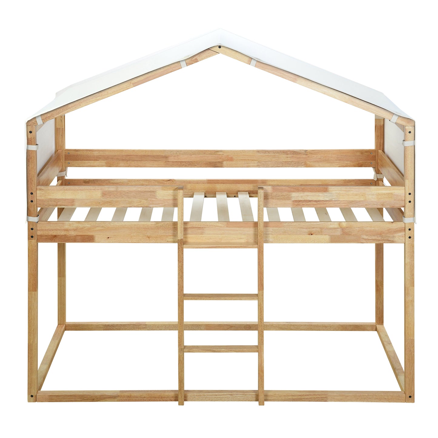 Natural Wood Twin Bunk Bed with Playful Tent in Rural Design