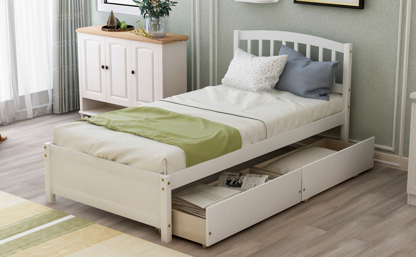 Twin Platform Storage Bed Wood Bed Frame with Two Drawers and Headboard, White (Previous SKU: SF000062KAA)