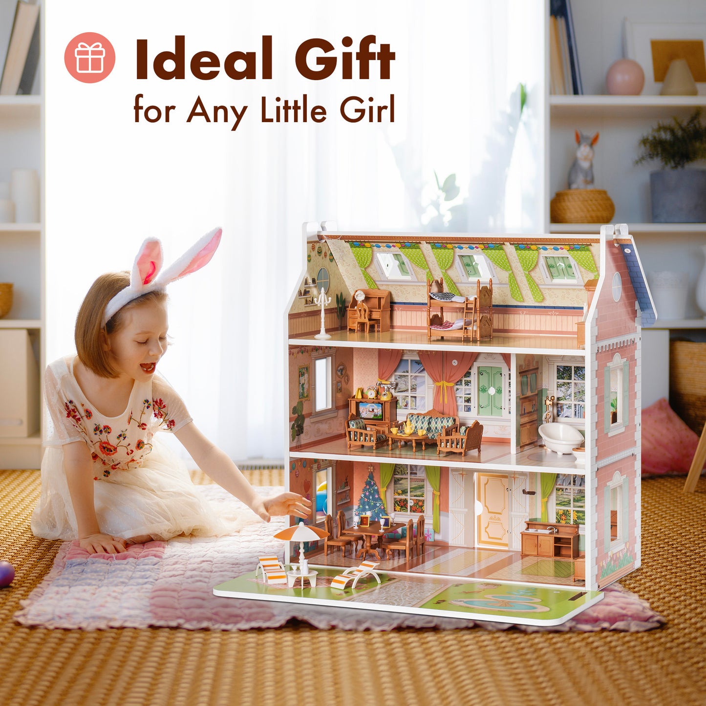 Vintage Washington Period Inspired Wooden Dollhouse for Kids