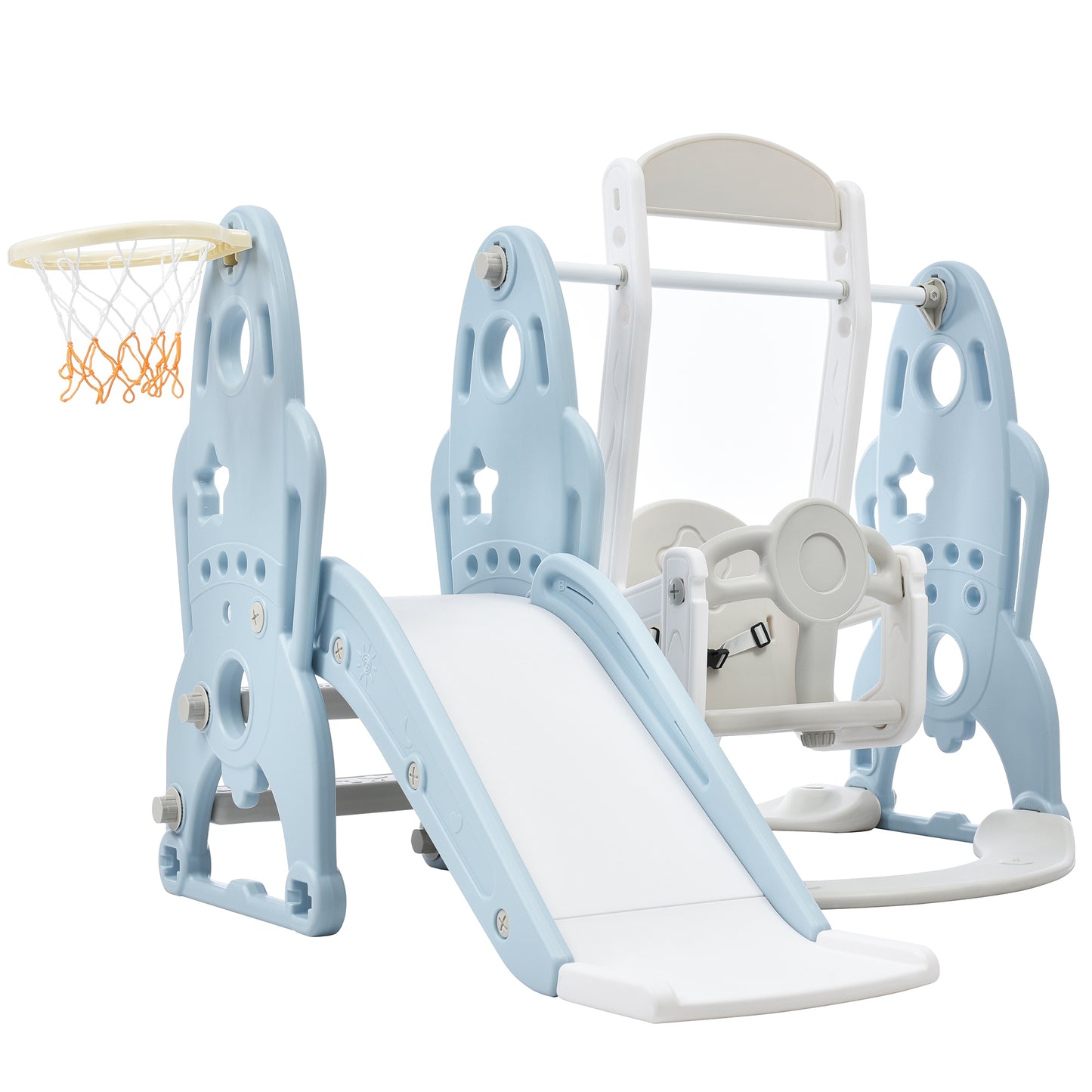 3-in-1 Toddler Slide, Swing, and Basketball Hoop Playset for Indoor & Outdoor