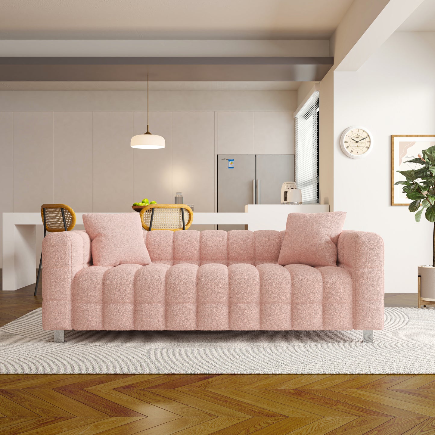 80 Pink Fleece Sofa with Two Pillows for Living Room and Bedroom