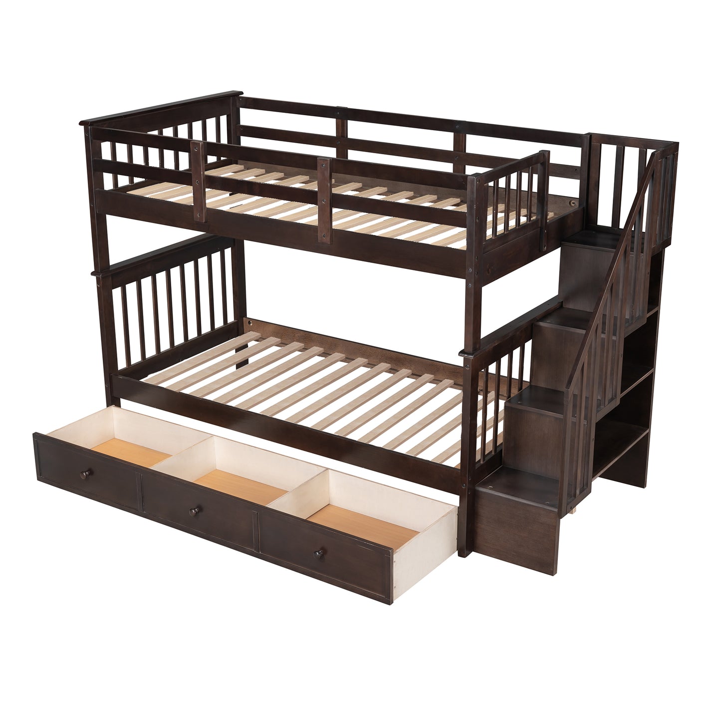 Staircase Twin Bunk Bed with Storage Drawers - Espresso