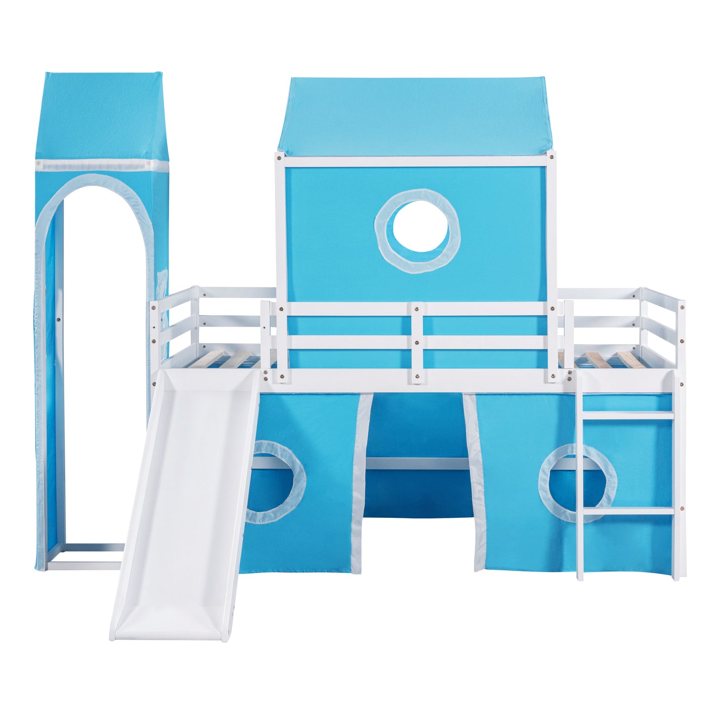 Blue Castle Loft Bed with Slide and Tower for Kids