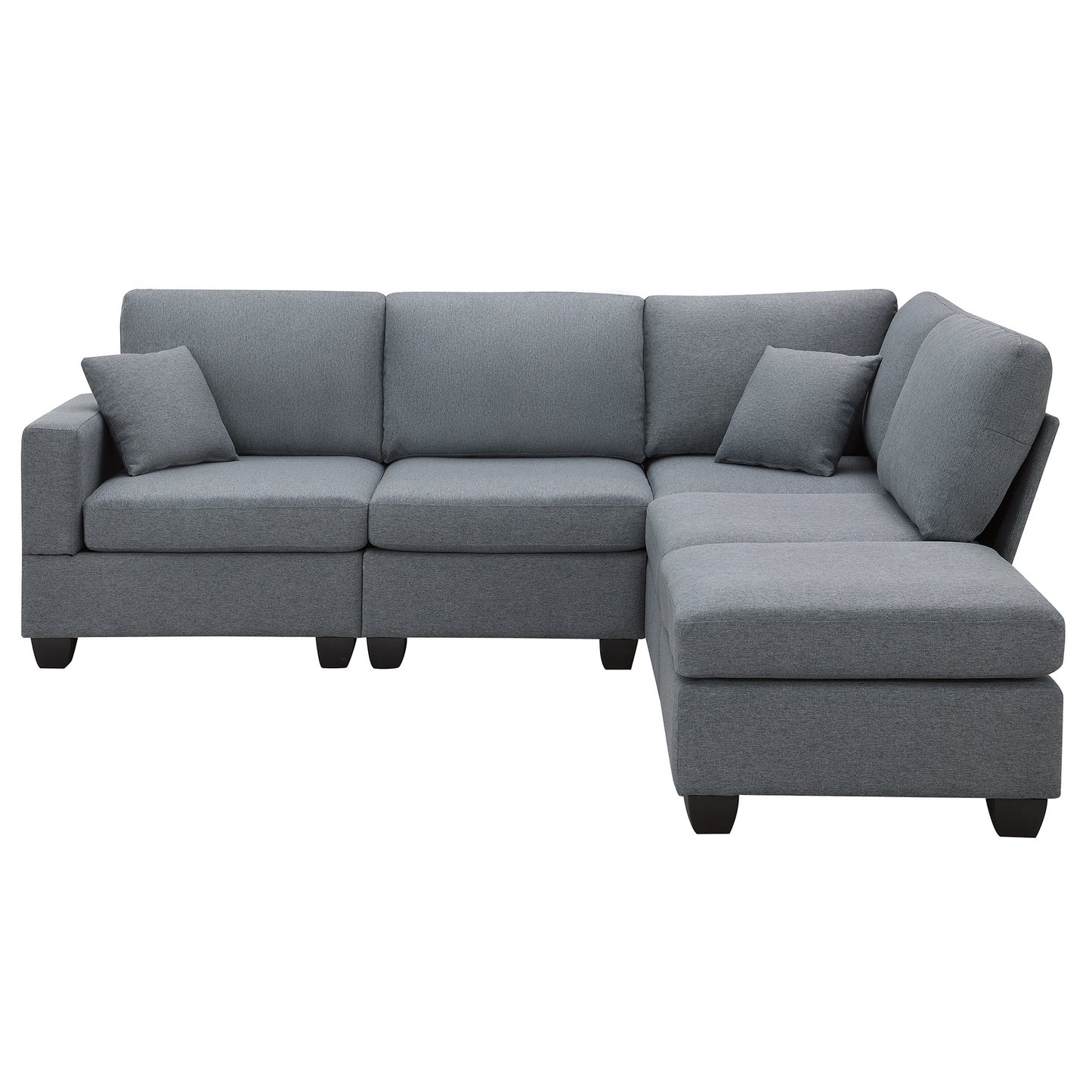 Modern L-Shaped Sectional Sofa Set with Convertible Ottoman and 2 Pillows