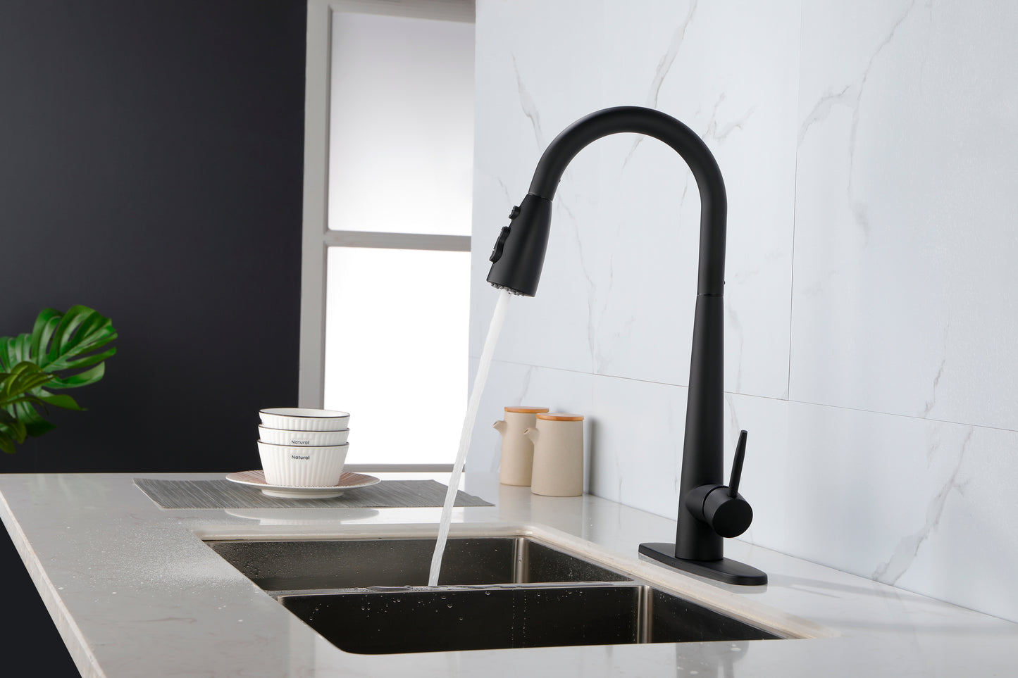 Modern Stainless Steel High Arc Kitchen Faucet with Pull Down Sprayer