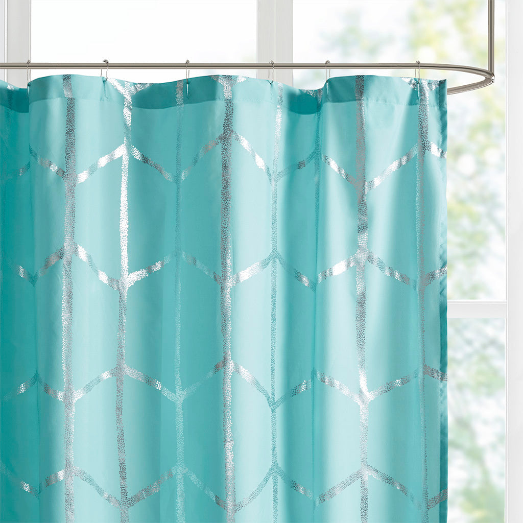 Metallic Geometric Print Shower Curtain