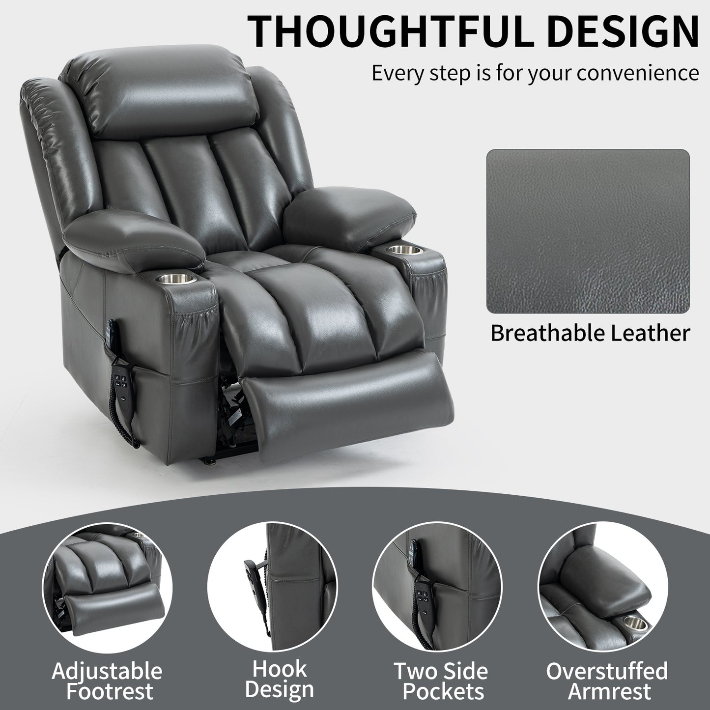 Luxurious Power Lift Recliner Chair with Massage and Heating Functions