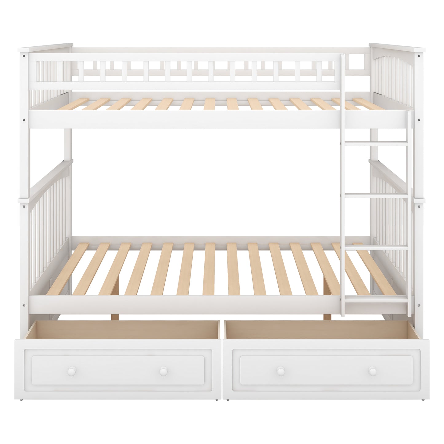 White Full over Full Bunk Bed with Convertible Daybeds, Drawers, and Storage