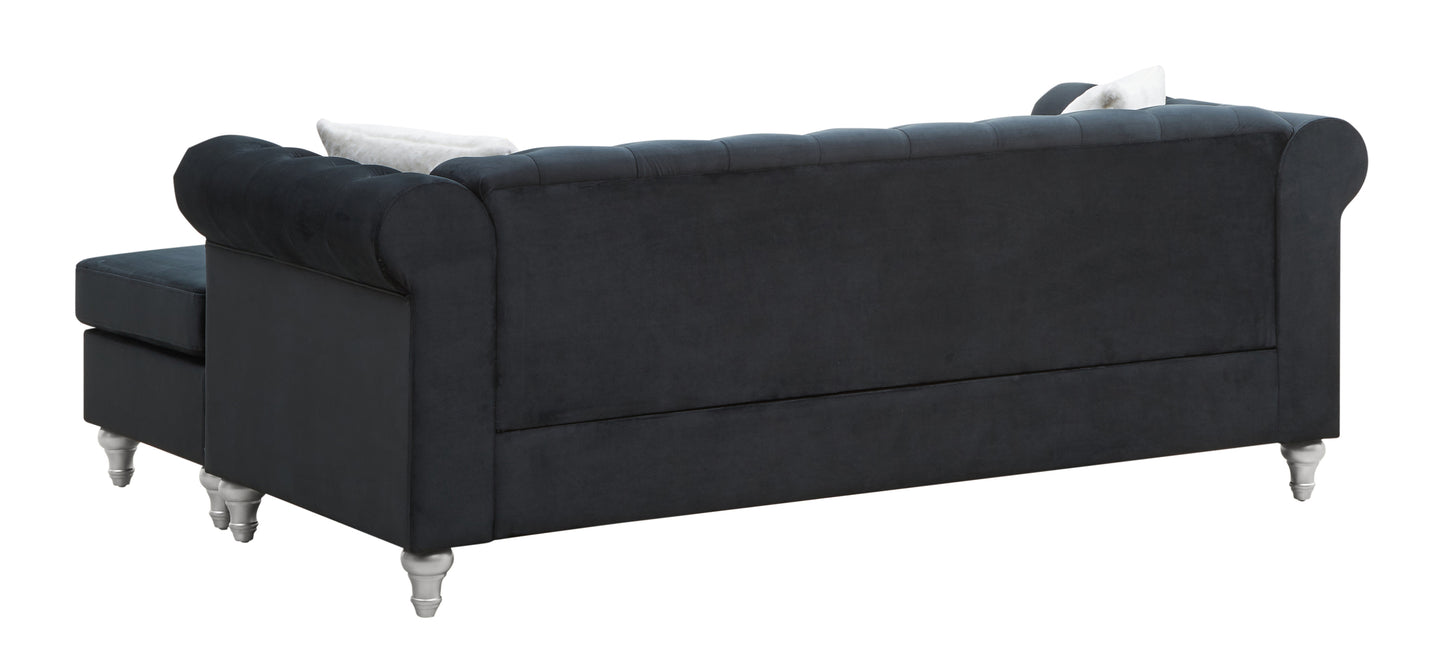 Raisa Luxury Black Velvet Sofa Chaise