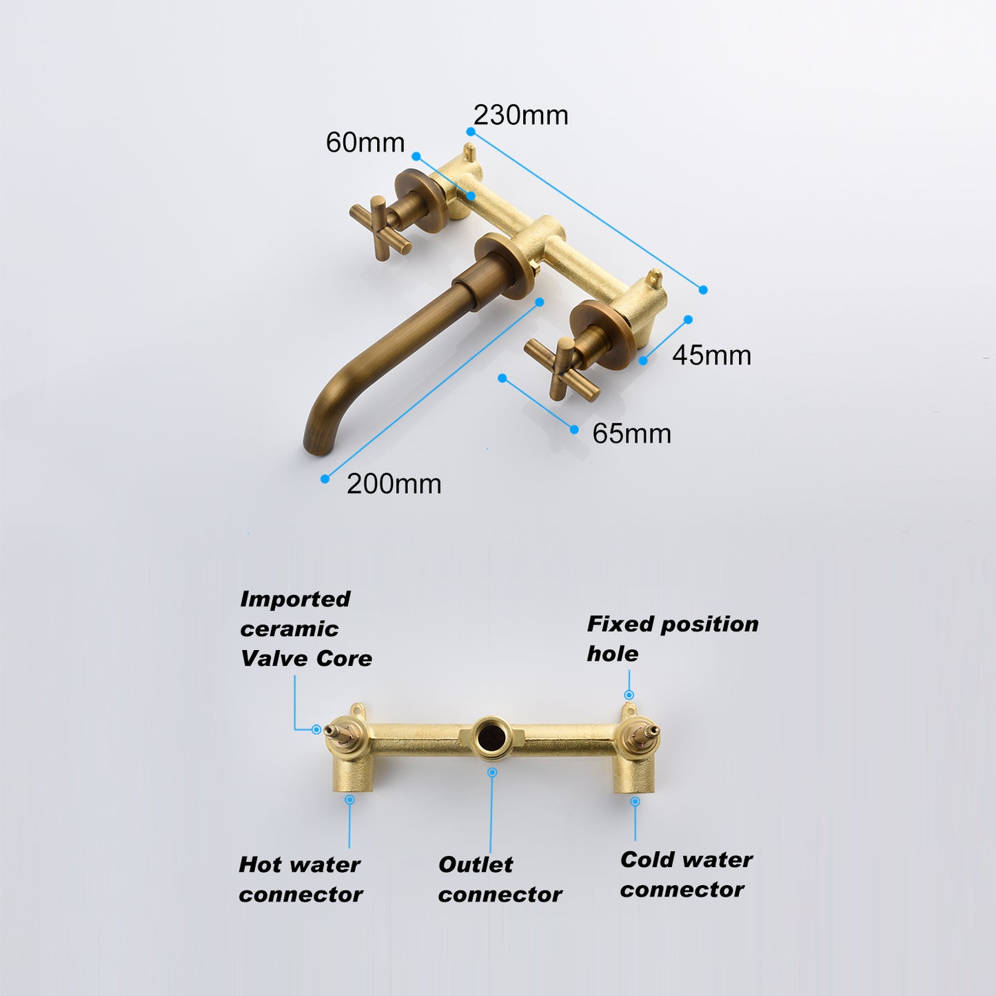 Wall Mount Bathroom Faucet with Bronze Cross Handles