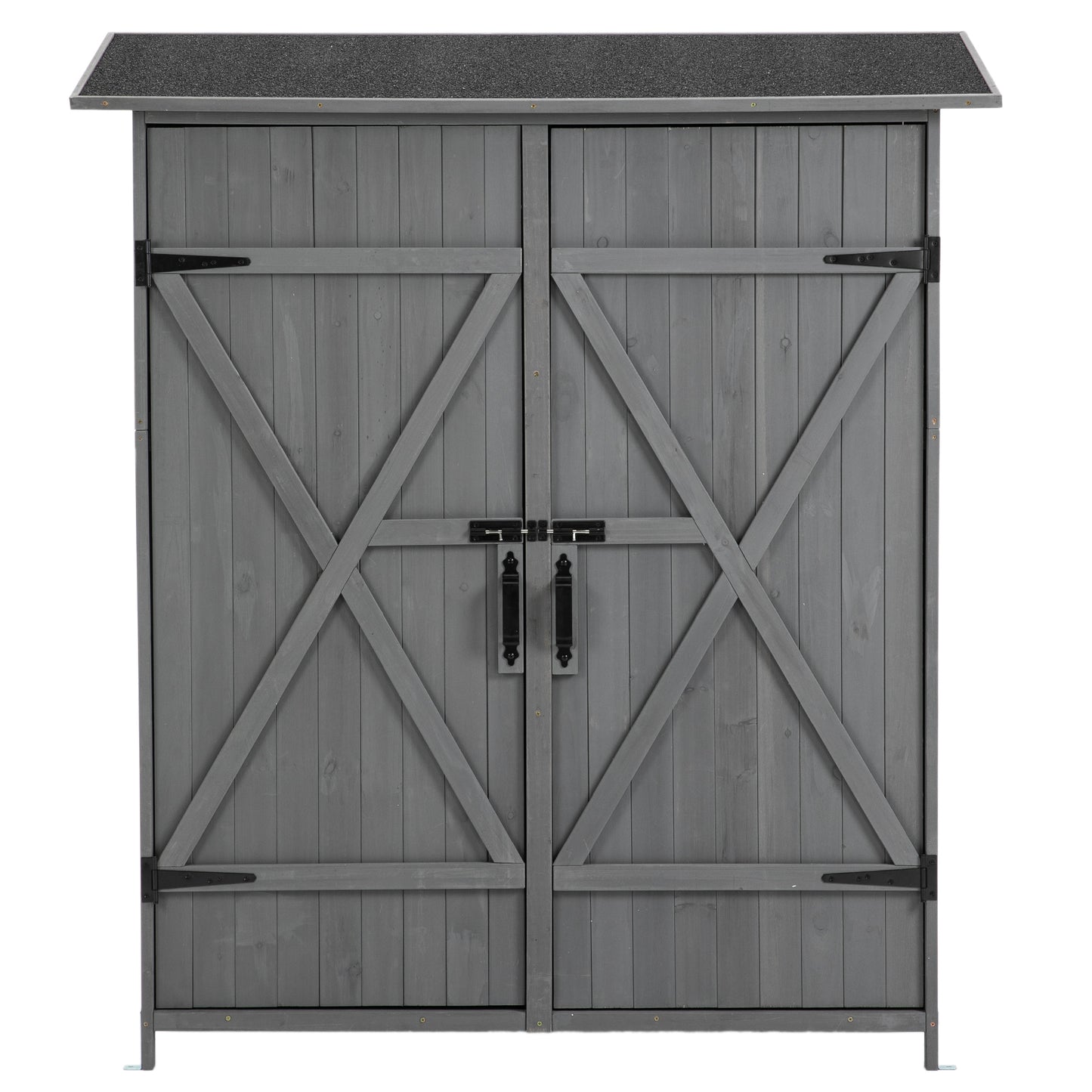 56"L x 19.5"W x 64"H Outdoor Storage Shed with Lockable Door, Wooden Tool Storage Shed w/Detachable Shelves & Pitch Roof,Gray