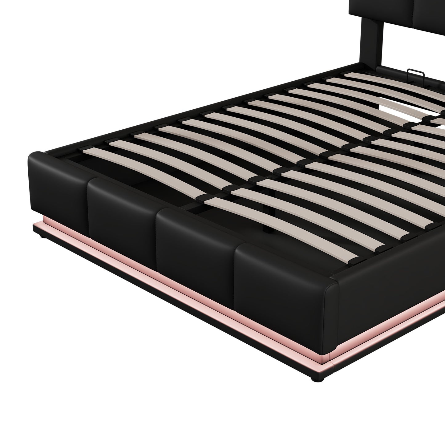 Full Size Tufted Upholstered Platform Bed with Hydraulic Storage System,PU Storage Bed with LED Lights and USB charger, Black