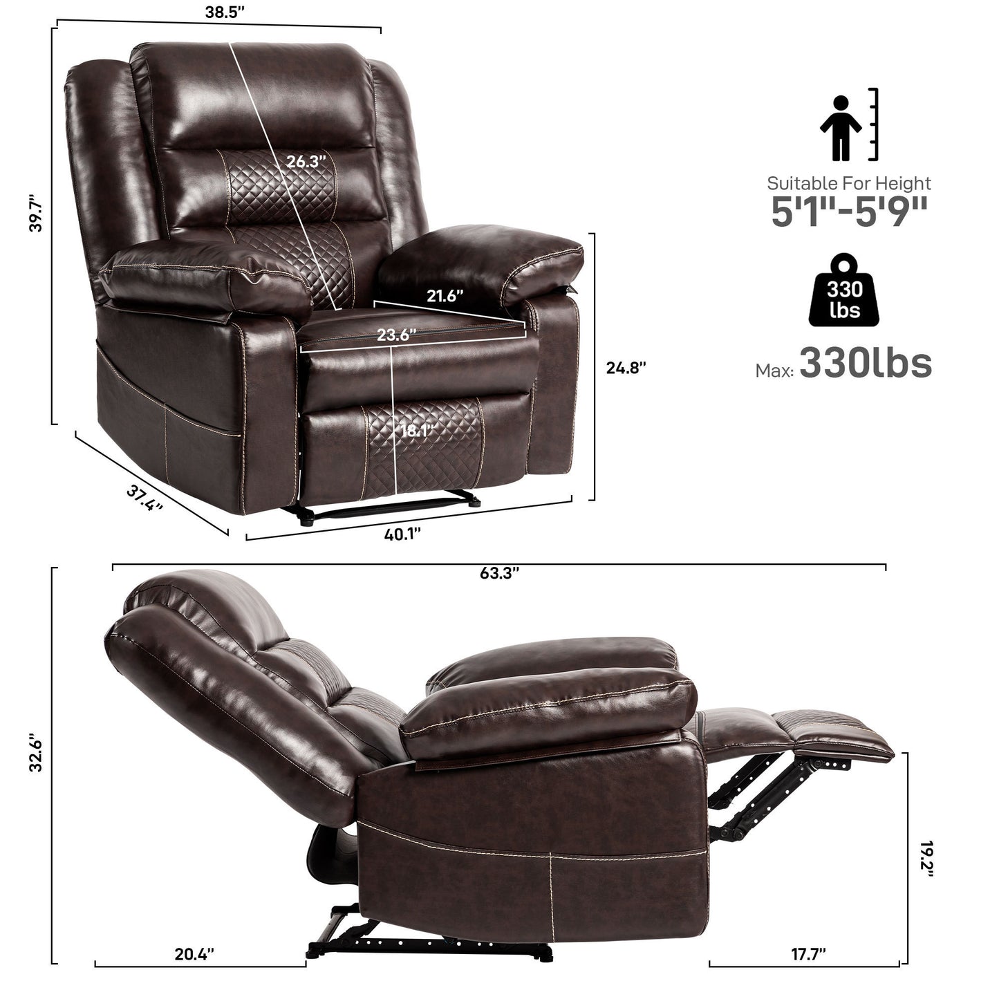 Breathable Leather Massage Recliner Chair with Lumbar Heating and Multi-Reclining Mode