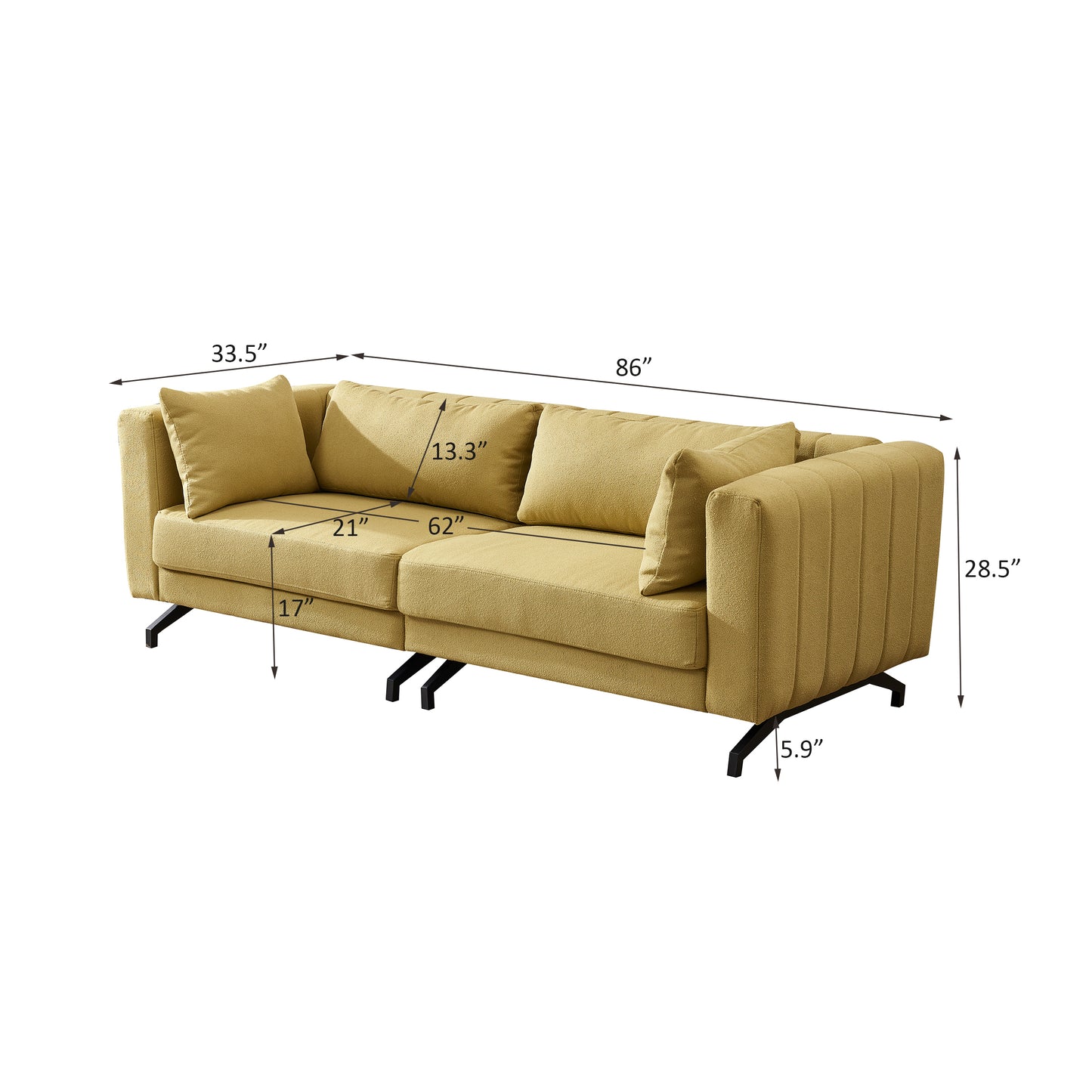 Living  Room  Sofa Couch with Metal Legs Yellow Fabric