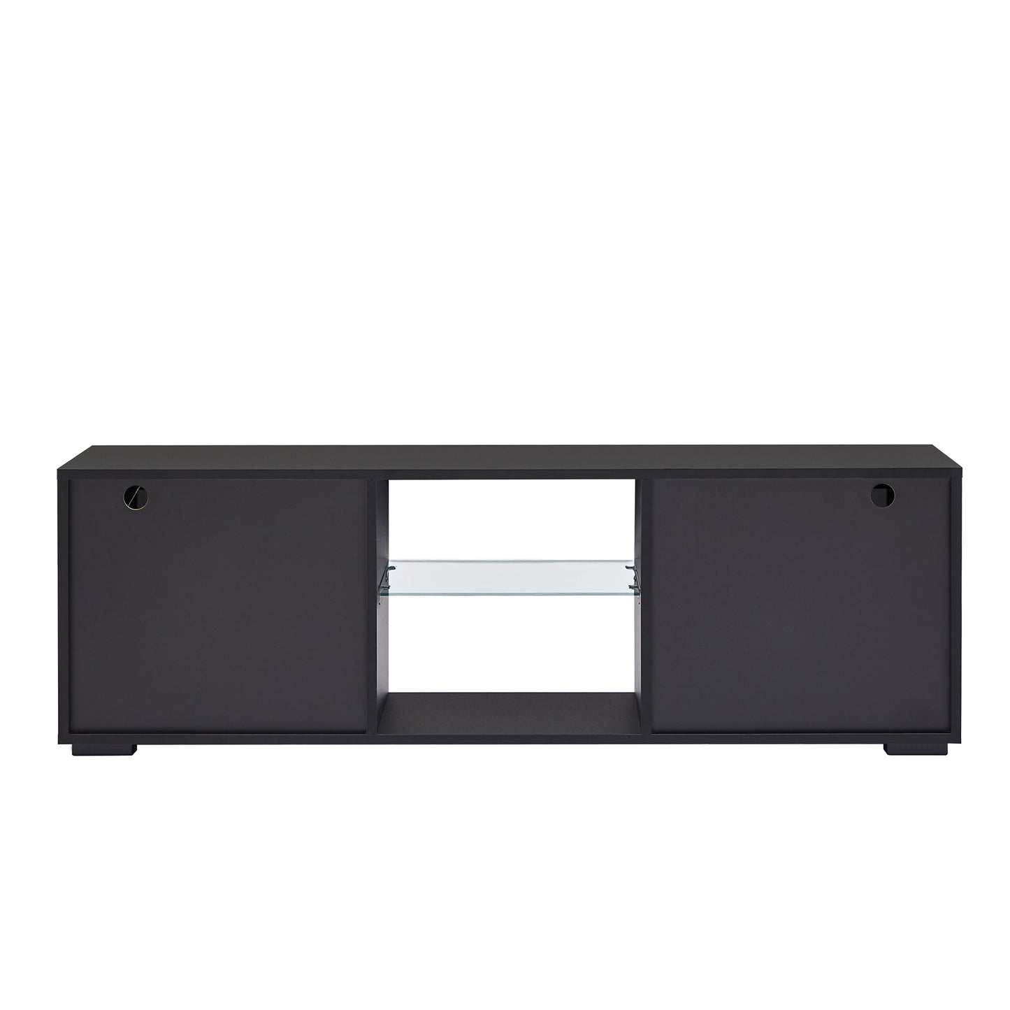 Modern Black TV Stand with LED Lights and High Gloss Front Cabinet - Versatile Assembly for Any Room - Black Color