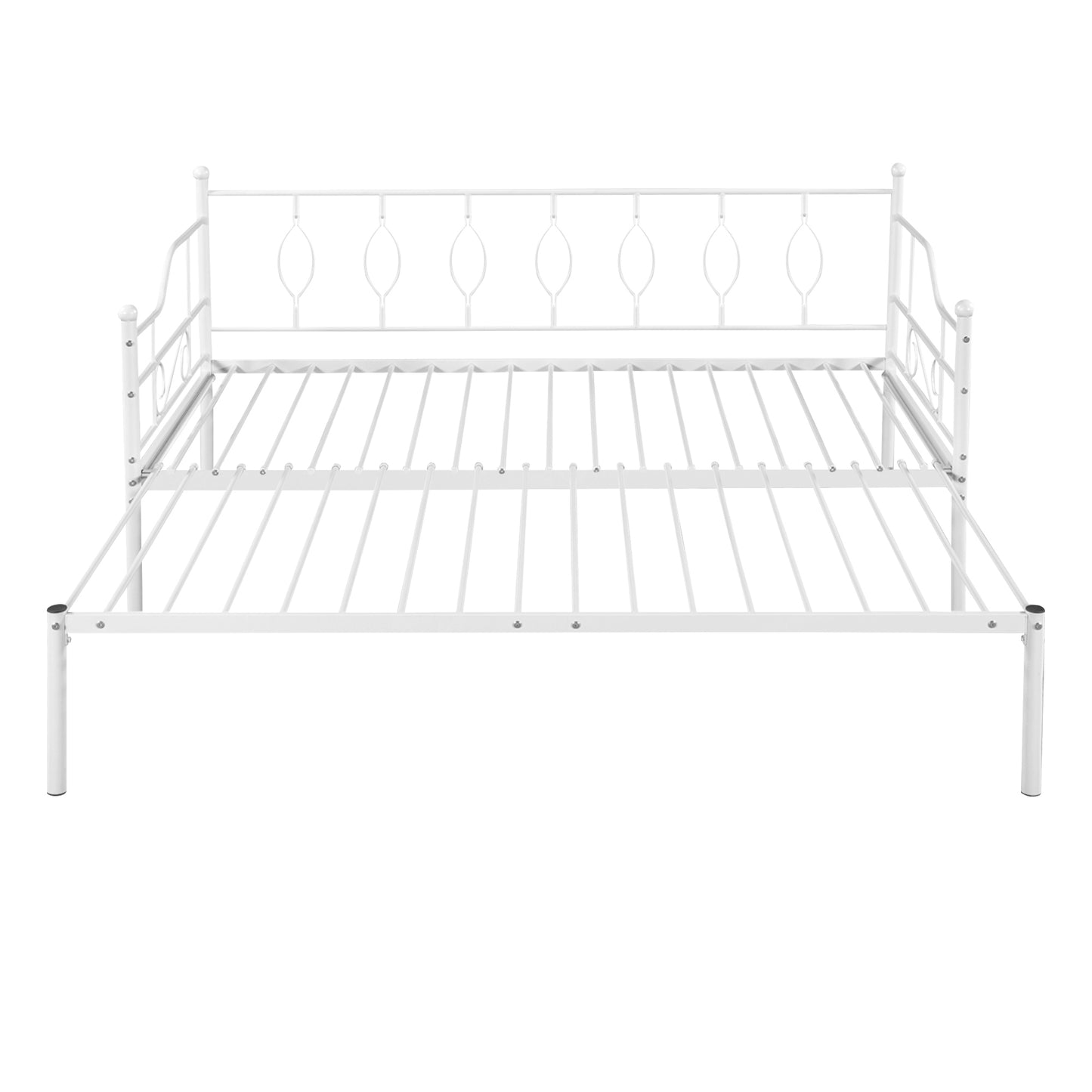 Twin Size Metal Daybed with Trundle, Daybed with Slat No Box required White